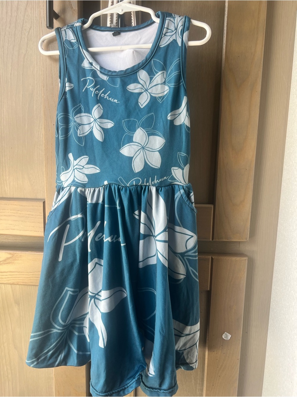 Pulelehua Girls Teal Floral Sleeveless Dress Size Medium (6-8)